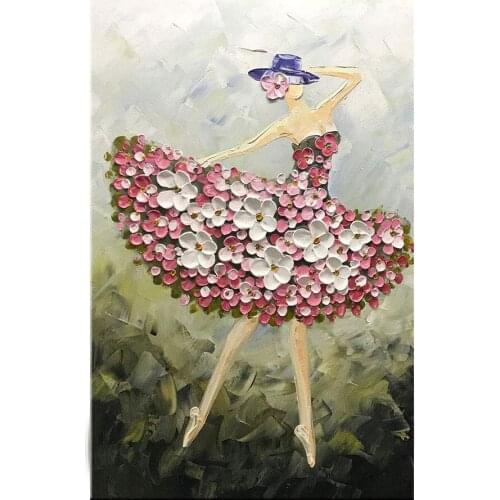 Hand Painted Ballet Girl Paintings Dancer Vertical Wall Art for Living Room Elegant Canvas Artwork
