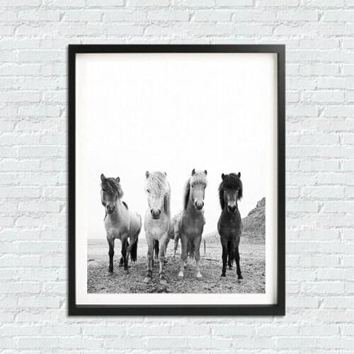 Scandinavian Woodland Animal Horses Art Canvas Painting Wall Picture Black And White Iceland Wild Horses Art Prints Home Decor