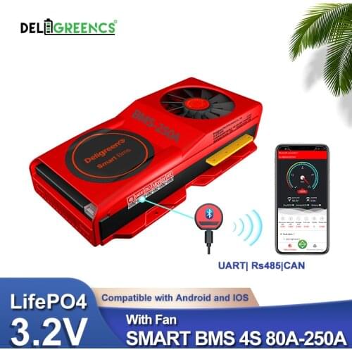 Smart BMS 4S BMS LiFePO4 3.2V Bluetooth APP With Fan UART Cable to PC Rs485 NTC 80A 100A 120A 150A 200A 250A