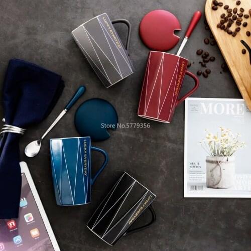Light Luxury High Quality Ceramic Cup with Lid Spoon Nordic Coffee Mug Creative Simple Couple Water Cup Ceramic Gift