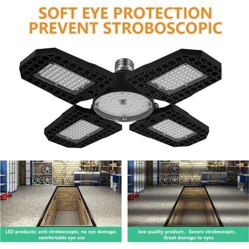 LED Lamp E27 LED Bulb 60W 80W 100W Garage Light 110 220V Deform Light for Workshop Warehouse Factory Gym Foldable Led Light Bulb