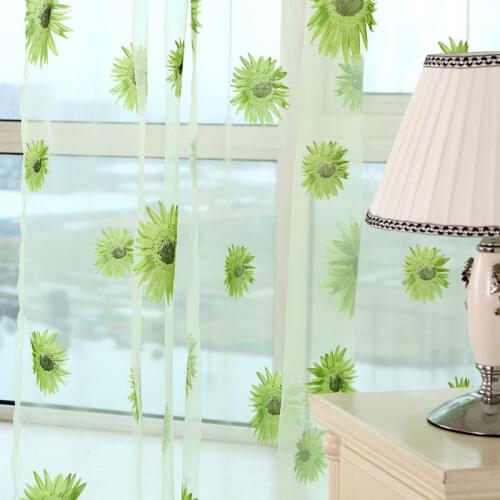 1x2M Sunflower Voile Curtain Window Flower Tulle Curtain For Living Room Kitchen
