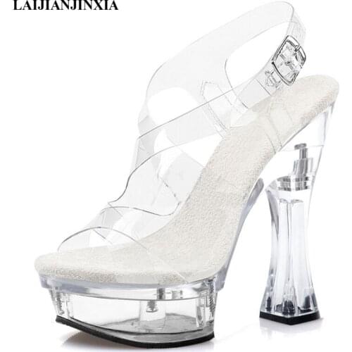 6 Inch Super High Stripper Heeled Shoes Sexy Fetish Crystal Sandals Roman Hollow 14 CM Nightclub Queen Trend Style Women Shoes