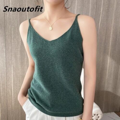 Snaoutofit Summer V-Neck Silk Camisole For Women With Solid Color Base Satin Thin Knitted Fashionable Sleeveless Top On Sale