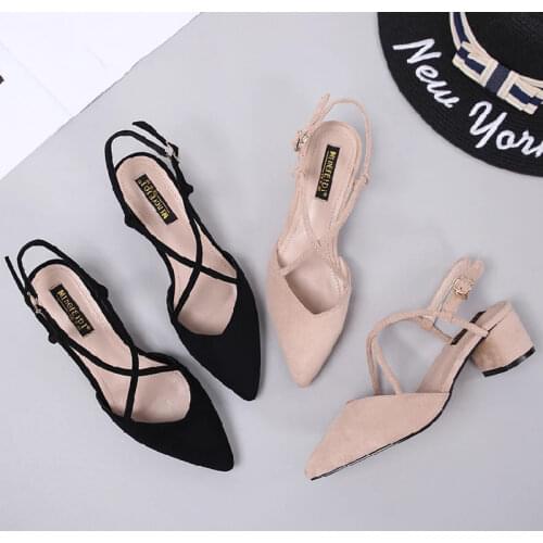 Comemore Shoes Woman 2021 Summer Sandals Women Square High Heels Pumps Hight Heels Ladies Flock Point Toe Female Sandals Sandals