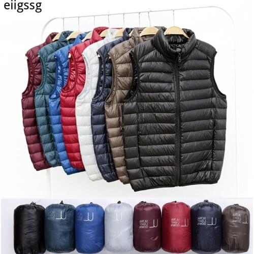 Winter Men Duck Down Vest Coat Ultralight Sleeveless Puffer Vest Jacket Fashion Stand Collar Windproof Duck Down Waistcoat