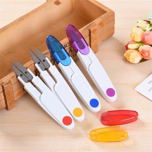 1PC DIY Household Scissors with Cover Small U-shaped Cross Stitch Pointed Yarn Scissors Mini Tailor Scissors Apparel Sewing 2021