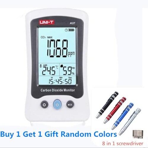 1Pcs UNI-T A37 Digital Carbon Dioxide Detector Laser Air Quality Monitoring Tester CO2 Detection 400~5000PPM For Home & Battery