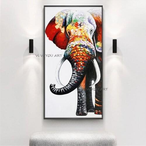 100% Abstract Colorful Elephant Handmade Oil Painting Animals Painting Modern Decorative Canvas Paintings Wall Art For Home Deco