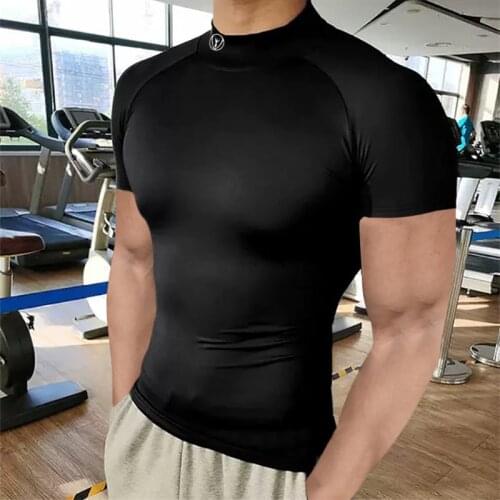 2021 Men Short Sleeve T-shirt Fashion stitching Gyms Singlet Cotton Bodybuilding Men Fitness Round Neck Tshirt