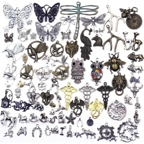 30g Pendants Random Animal Butterfly Birds Snakes Horse Deer Silver Bronze Gold Color For Charms Necklace Jewelry DIY Findings