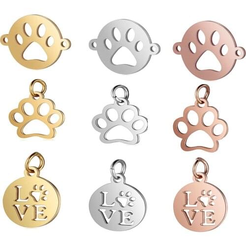 5pcs/lot Stainless Steel Hollow Animal Footprint Charm Connectors for Diy Jewelry Making Pet Paw pendant Charms Jewelry Findings