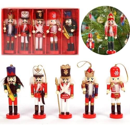 5PCS Christmas Decoration Walnut Soldier Doll Nutcracker Figures Hanging Ornaments For Christmas Tree Decoration Drop Shipping
