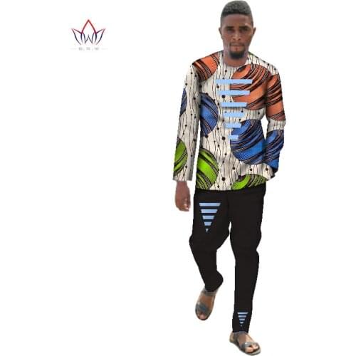 African Clothing for Men Dashiki Sets Men Long Sleeve Shirts and Long Pants Slim Fit Two Pieces Set for Men Plus Size 6XL WYN348