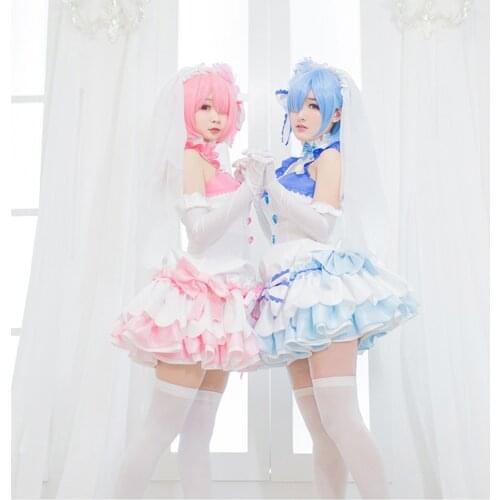 Anime Re:Life In A Different World From Zero Ram Rem Wedding Dress Uniform Halloween Cosplay Costume
