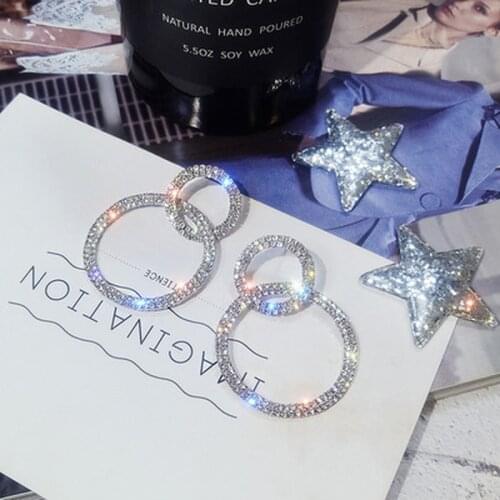 Large and Small Long Dangle Circle Earrings Korean Zircon Flash Earrings for Women 2021 Female Fashion Jewelry Drop Earings