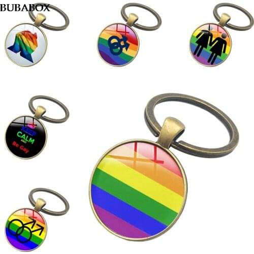Gay Pride Rainbow Flag Alloy Keychain Lesbian LGBT Pride Bright Color Glass Dome Key Chain High Quality Chaveiro Gay Gift