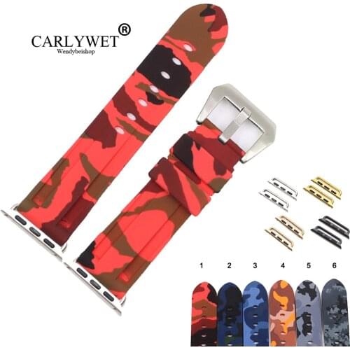 CARLYWET 38 40 42 44mm Camo Red Black Waterproof Silicone Rubber Replacement Wrist Watchband Loops For Iwatch Series 4/3/2/1
