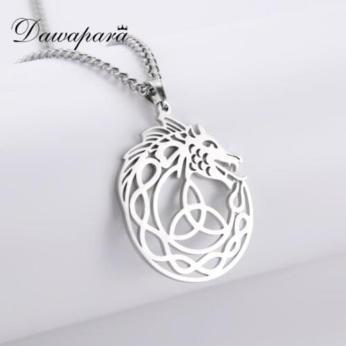 Dawapara Norse Celtics Knot Hollow Ouroboros Serpent Dragon Pendant Necklace Stainless Steel Jewelry