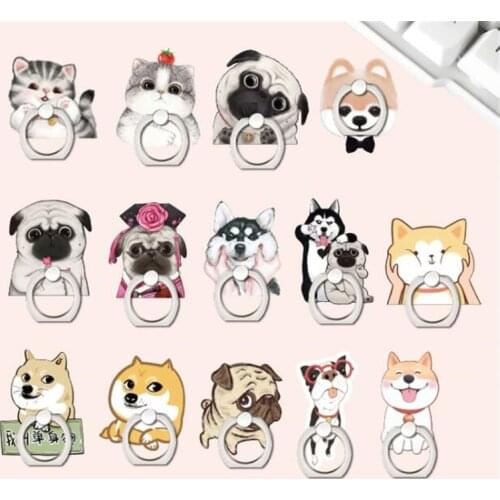 Animals Dog Corgi Pug Cat Finger Ring Phone Stand Holder Car Mobile Phone Holder Stand Suporte Celular For iPhone 11 All Phone