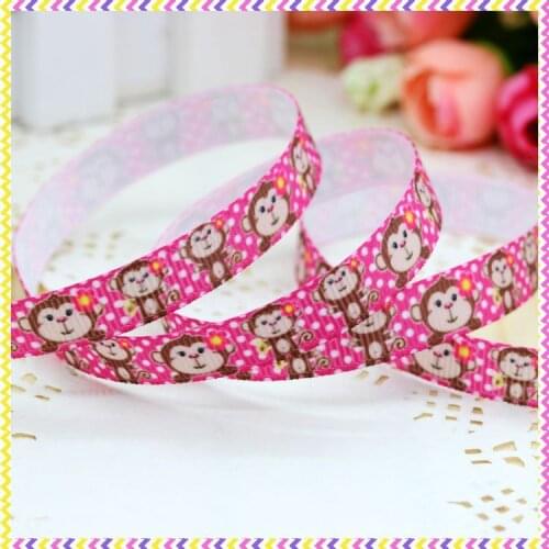 DHK 3/8'' 5yards monkey printed grosgrain ribbon headwear hair bow diy party decoration OEM Wholesale 9mm C1275