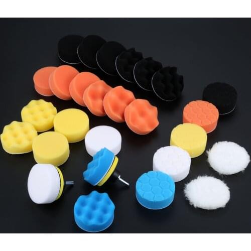 DRELD 31Pcs 3 Inch Car Sponge Drill Polishing Waxing Buffing Pads Kit for Car Polisher M10 Drill Adapter Cleaning Tools