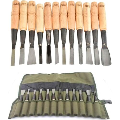 HSS Carpentry Tongue 12PCS Wood Flat Chisel Jumper Chisel Woodworking Boutique Tools with Carry Bag
