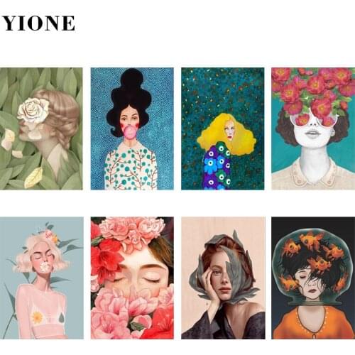 Nordic Abstract Flower Girls Art Canvas Painting Bubbles Goldfish Bowl Woman Posters and Prints Living Room Bedroom Wall Picture