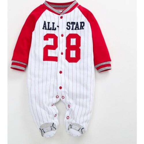 Newborn Infant Baby Boy Rompers 2020 Spring Babe Girl Clothes Long Sleeve Cotton Baseball Cartoon Footed Jumpsuit Baby Pajamas