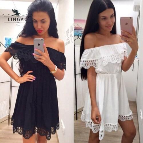 Летние платья с открытыми плечами LINGAO China At AliExpress