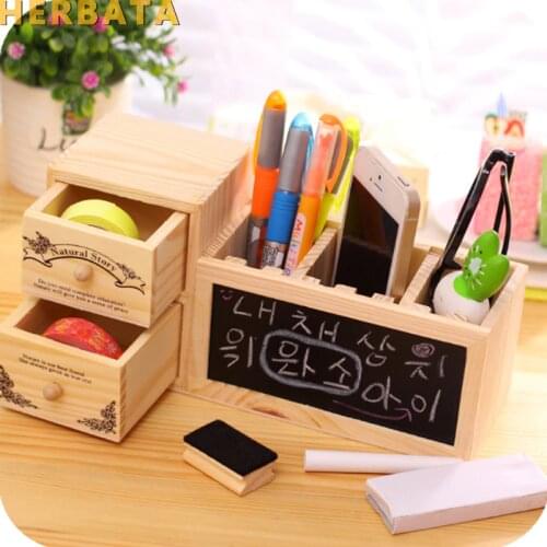 Multi-function Wooden Desk Stationery Organizer Pen Pencil Holder Storage Box Case Container CL-2533