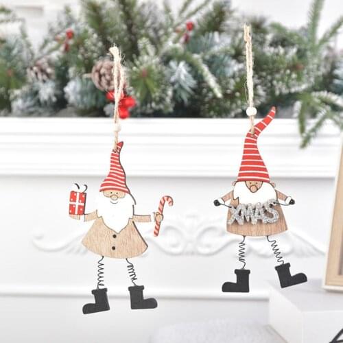 Cartoon Wooden Santa Claus with Letters Gift Box Christmas Hanging Pendant Xmas Hanging Ornament Holiday Decoration