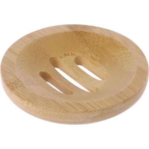 Natural Wood Soap Tray Holder Round Shape Container Storage Bathroom Stand Rack