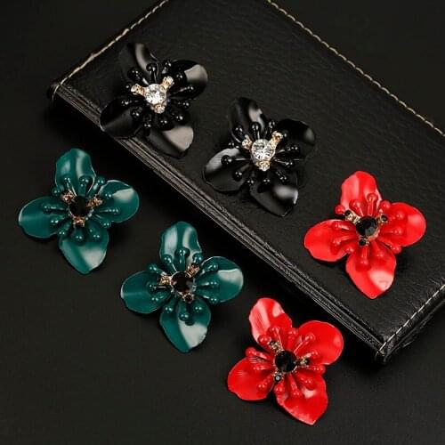 New Fashion Korean Style Stud Earrings For Women Black Red Color Flower Ear Jewelry Gift Wedding Party Brincos Wholesale