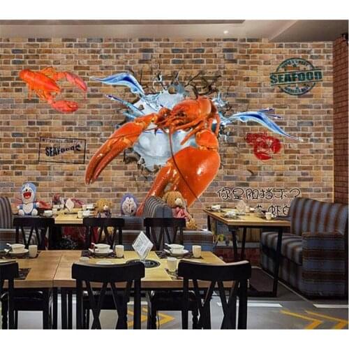 Beibehang papel de parede Custom mural 3d retro brick wall lobster crab restaurant background wall living room hotel wallpaper