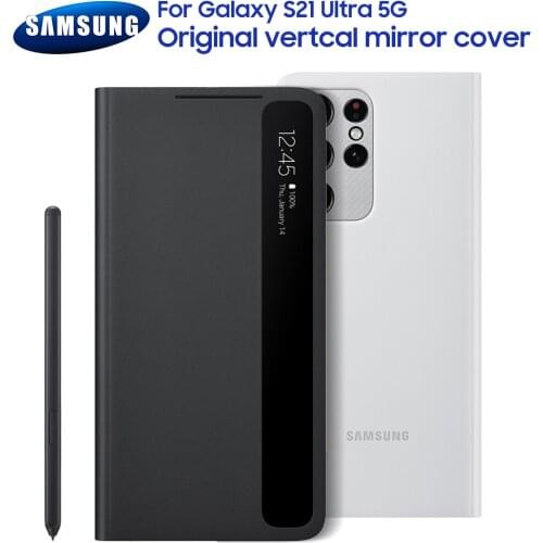 Original Vertical Mirror Clear View Intelligent Phone Case For Samsung Galaxy S21 Ultra 5G With S Pen Smart View Flip Cover Case