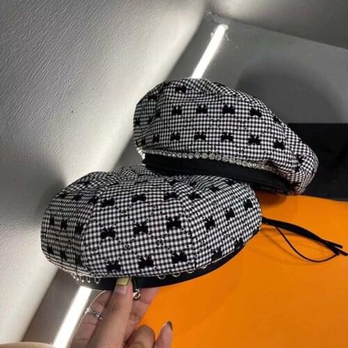 Fall Winter Hepburn Style Bowknot Berets Navy Hat PU Belt Decoration Personality Painter Hat Rick And Morty Fashion Kpop Caps