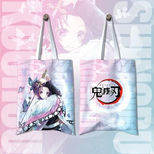 42CM Japan pattern Anime Demon Slayer Kimetsu no Yaiba Kochou Shinobu Shopping student Shoulder bag Gift