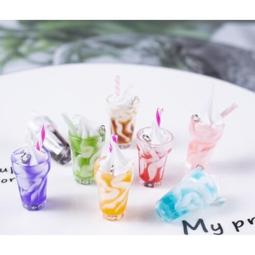 10Pcs Resin 3D Ice-cream Cup With Straw Pendant Charms For DIY Making Earring Keychain Necklace Phone Case Jewelry Accessories