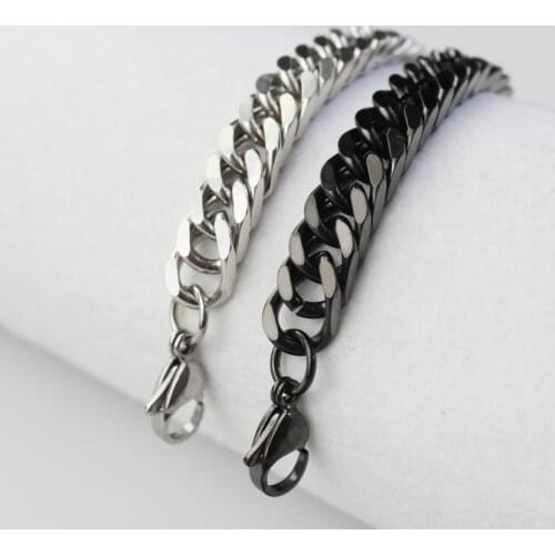 Popular 11MM Black/Silver Color Titanium Steel Cuban Bracelet Personality Motorcycle Party Chain Bracelet Men Women Jewelry