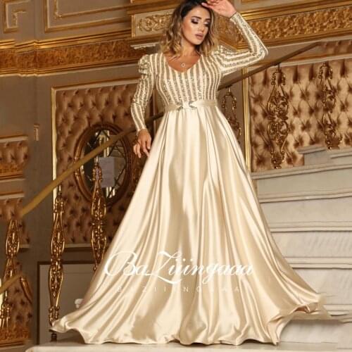 Luxury Evening Dress Long Elegant Woman Evening Gown Plus Size V-neck Party Sequins BAZIIINGAAA Dress