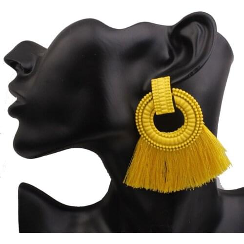 FSUNION Boho Drop Earrings Tassel Earrings Big Statement Vintage Dangle Earrings Red Pink Black Blue Fashion For Women Jewelry