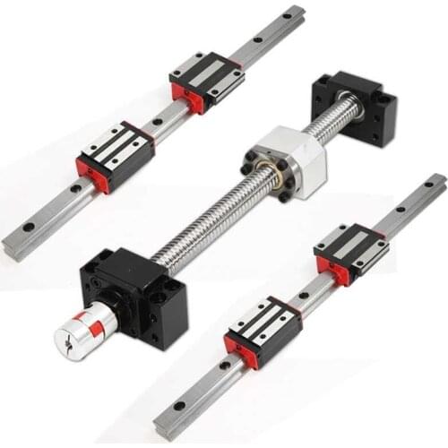 SFU1204 Ball Screw + HGR15 Linear Guide 2PCS + 4PCS Linear Carriage HGH15CA/HGW15CC +BKBF10+Nut Housing+Coupling for CNC Router