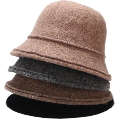 Wool Winter Fleece Bucket Hat Women Luxury Fashion Vintage Fisherman Bob Outdoor Cap Spring Felt Hat Foldable Buckey Boonie Cap