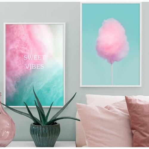 Sweet Vibes Pink Cotton Candy Nordic Posters And Prints Wall Art Canvas Painting Nursery Wall Pictures Baby Girl Kids Room Decor