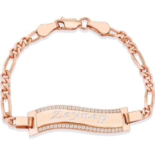 Tesbihane 925 Sterling Silver Zircon Stone Rose Color Personalized Name Written Child Bracelet