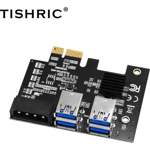 TISHRIC New PCI Express Multiplier PCI-E Riser 1 to 4 PCIE USB 3.0 Hub 1x 16x Riser For Video Card Adapter for BTC Miner Mining