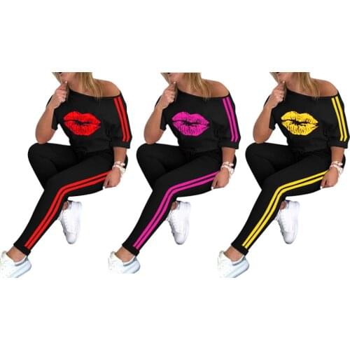 VAZN 2020 Cartoon Shinny Slim Short Sleeve Slash Neck Full Pant Fitness 2PCs Set Casual Beach Clothing Ladies Women Sets