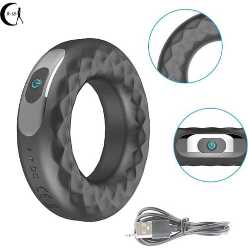 10 Frequency Vibrating Penis Ring Cock Ring Delay Ejaculation Silicone Sex Toys for Men Erection USB Lock Ring Male Masturbator