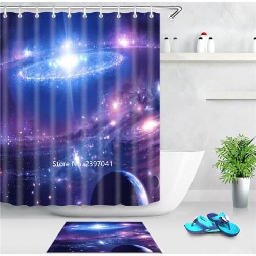 Blue Star and Moon Shower Curtain Bathroom Waterproof and Mildew Proof Shower Curtain with Hook Childrens Bathtub Decoration